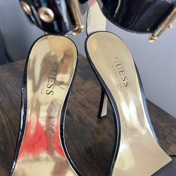 Guess|  By Marciano Women’s Ankle Strap Black Patent 3.75” Sandal Heels Size 7 - Picture 3 of 7
